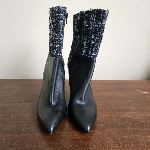 GUESS Size 8 Black Leather & Tweed Fabric Boot Vvidlet 2 - Picture 2 of 11